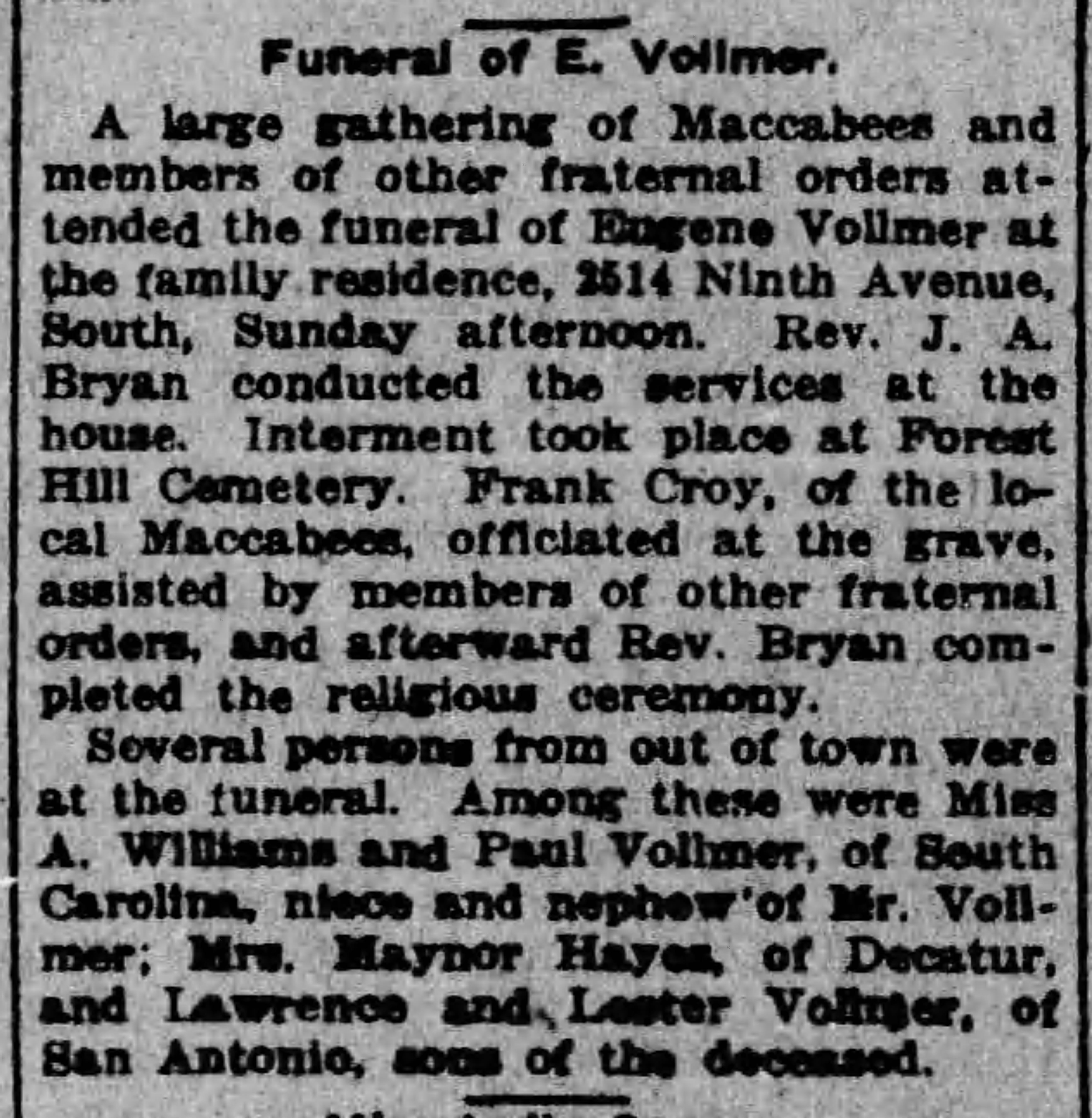 Eugene Vollmer obituary